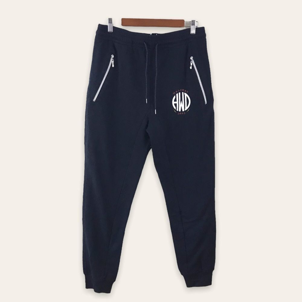 Halfway Dead HWD Men's L‎ Logo Jogger Sweatpants Black Comfy Casual Loungewear